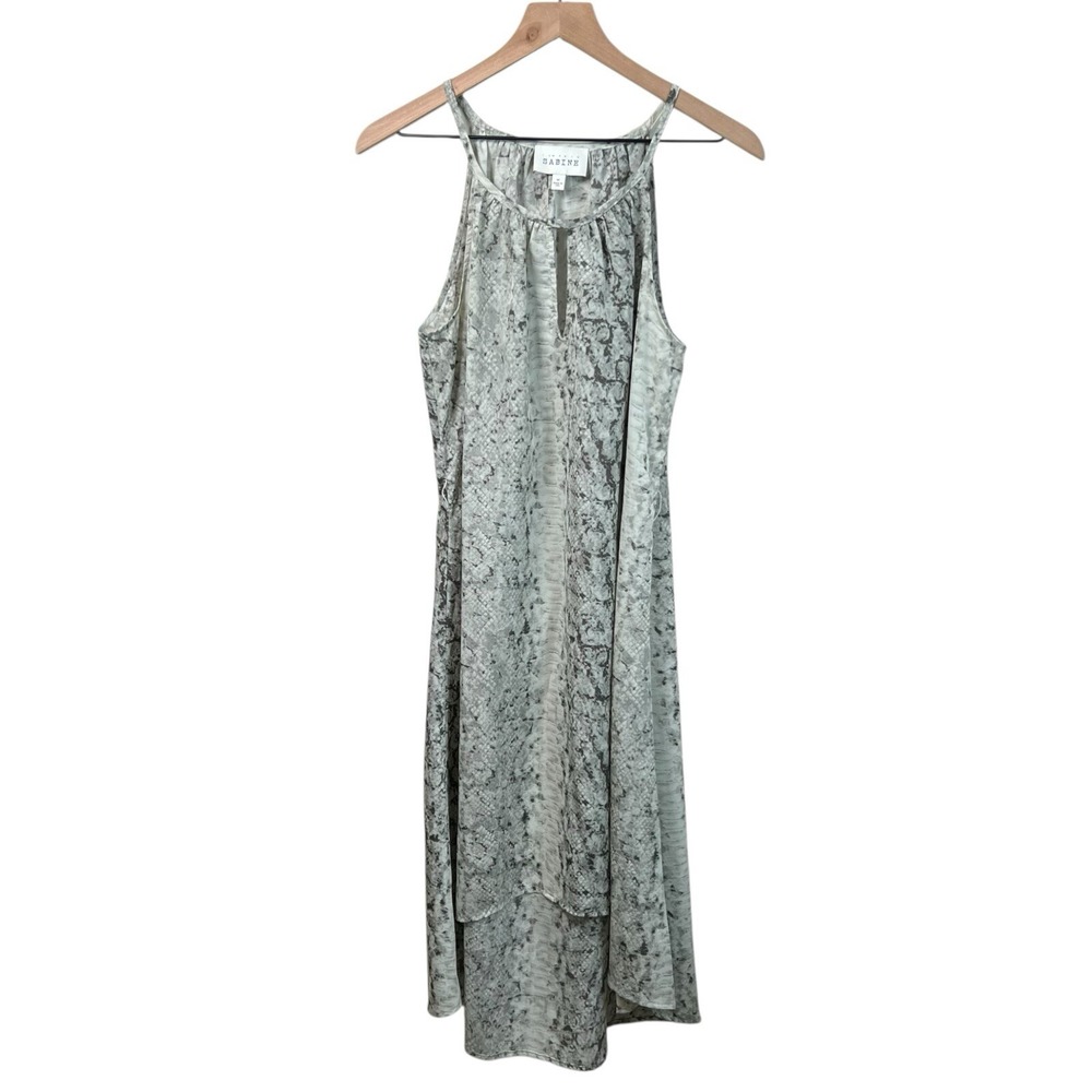 Sabine Womens Medium Gray Snake Skin Chiffon Sleeveless High Low Dress